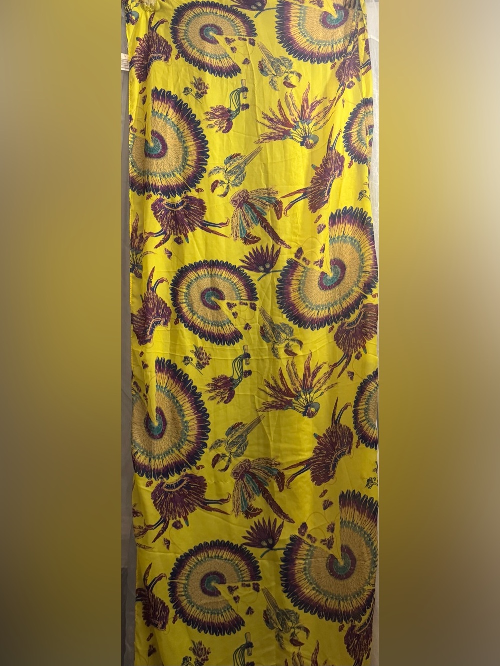 Smart Trend Yellow Floral Peacock-Print Lightweight Polyester Scarf